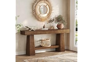 Solid Wood Console Table, 63-Inch EntrywayTable with Storage, Long Wooden Sofa Table Behind Couch for Entryway, Hallway, Foye