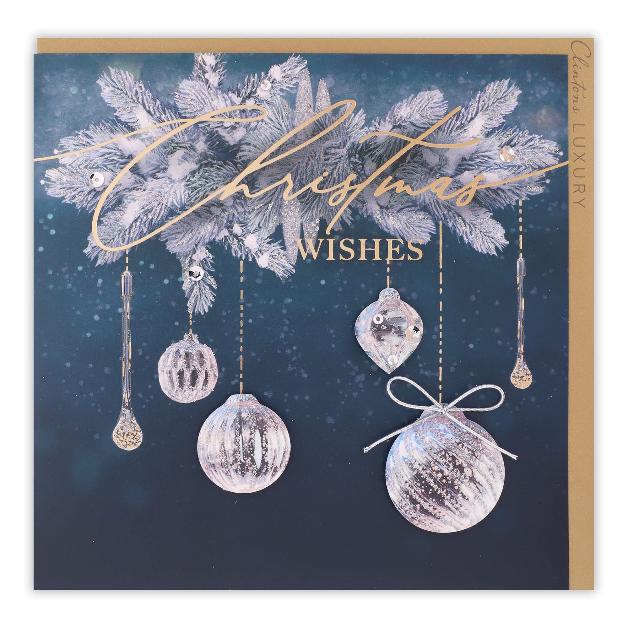 Clintons: Hanging Baubles General Christmas Card,Blue,165 x 165,1169592