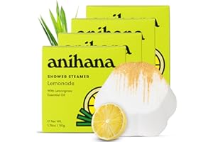 ANIHANA Shower Steamers 4 Pack with Lemongrass Essential Oils, Paraben Free, Cruelty Free, Refreshing Lemonade Scent, 1.76 oz Each