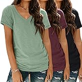 SUNBS 3 Pack V Neck T Shirts for Women Short Sleeve Tshirts Summer Casual Tops Loose Fit Basic Tees