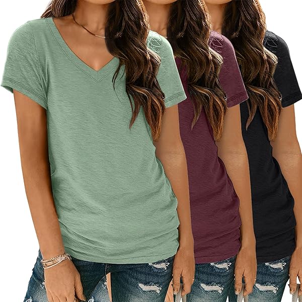 SUNBS Womens V Neck T Shirts Short Sleeve Loose Fit Casual Basic
