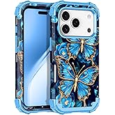 Rancase for iPhone 17 Pro Case,Three Layer Heavy Duty Shockproof Protection Hard Plastic Bumper +Soft Silicone Rubber Protective Case for Apple iPhone 17 Pro 6.3 inch,Glow in The Dark-Sky Blue