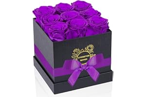UFOREVER ROSES 9-Piece Preserved Roses in a Box Valentines Day Gifts for Her Mothers Day Roses, Flowers for Delivery Prime, 100% Real Roses That Lasts for Years, Christmas Day, Birthday (Purple)