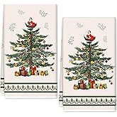 Christmas Kitchen Towel Vintage Xmas Tree Dish Towel Retro Rustic Hand Drying Tea Towel for Winter Farmhouse Cooking Wiping, 18 x 28 Inch, 2Pcs