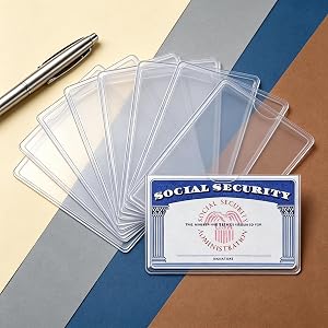 10 Pack Horizontal Waterproof PVC Social Security Card Holder Sleeves 3.82" x 2.32", Clear Protectors for ID, Credit, Insuran
