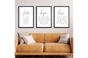 LUZHIQIANG Faith Hope and Love Bible Verses Wall Decor Sign 16x11Inch Wood Framed Set of 3 Farmhouse Living Room Christian Faith Scripture Art Inspirational Religious Quote Love Wall Hanging (Black)