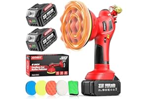 Avhrit 6 Inch Cordless Car Buffer Polisher: 2x4000mAh Batteries Car Buffer, Car Waxer Kit with 8 mm Orbit Block & 6 Speed Control (2500-6000 RPM) - for Car/Boat Detailing, Scratch Removal and Waxing