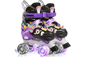 Unicorn Kids Toddler Roller Skates for Girls,WESKIFAN Quad Skating Shoes with Shiny Light up Wheels&Adjustable Sizes Beginners rollerskates for Xmas Birthday Gifts