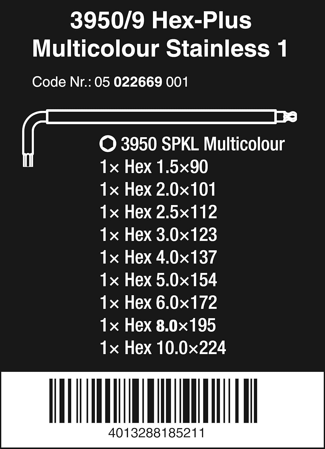 Wera 05022669001 L-Key Set 3950 SPKL/9 SM Metric of Stainless Steel, Silver - Image 3