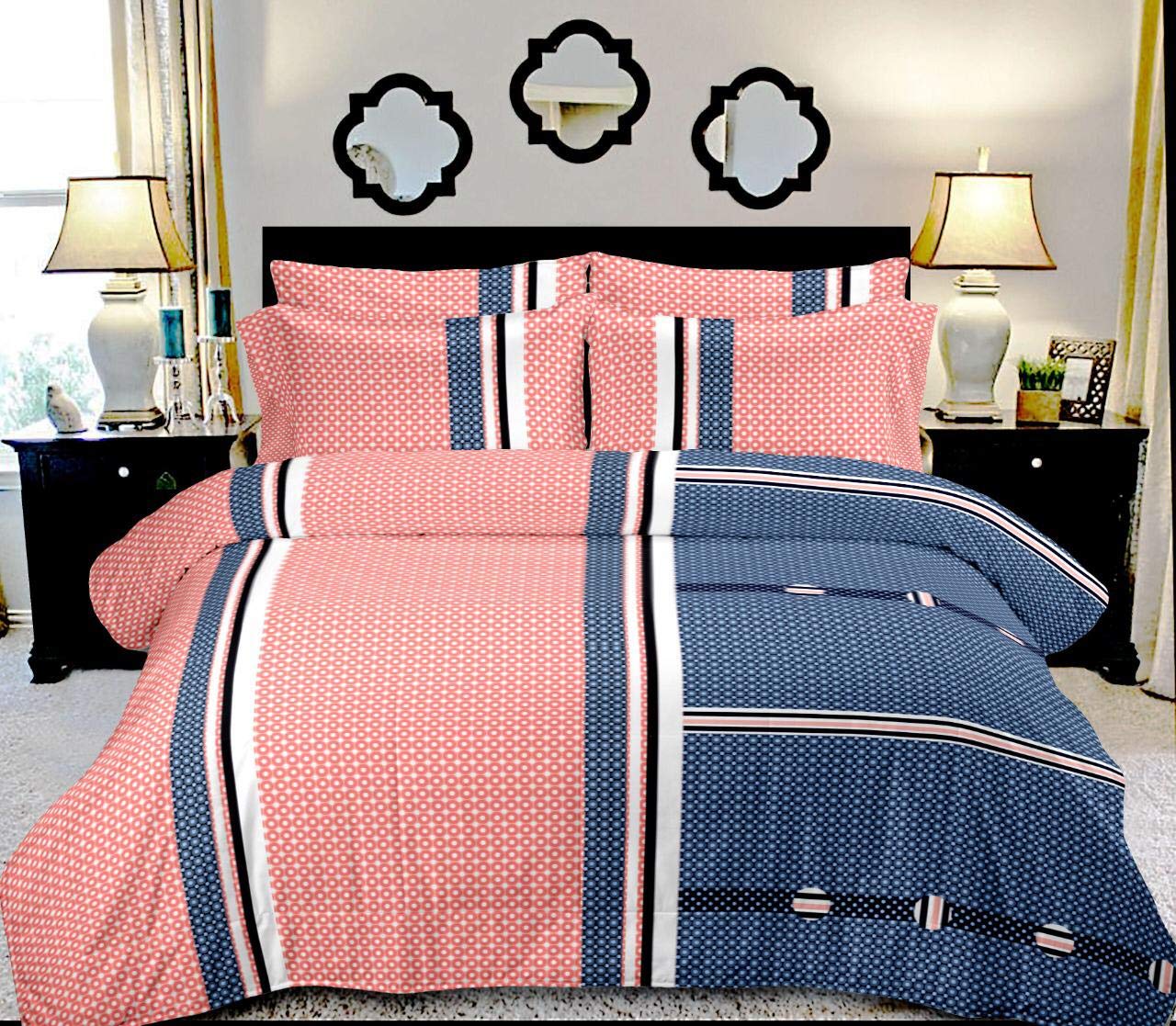 QWF 300TC Cotton Printed Bedsheet King Size with 2 Pillow Cover Combo