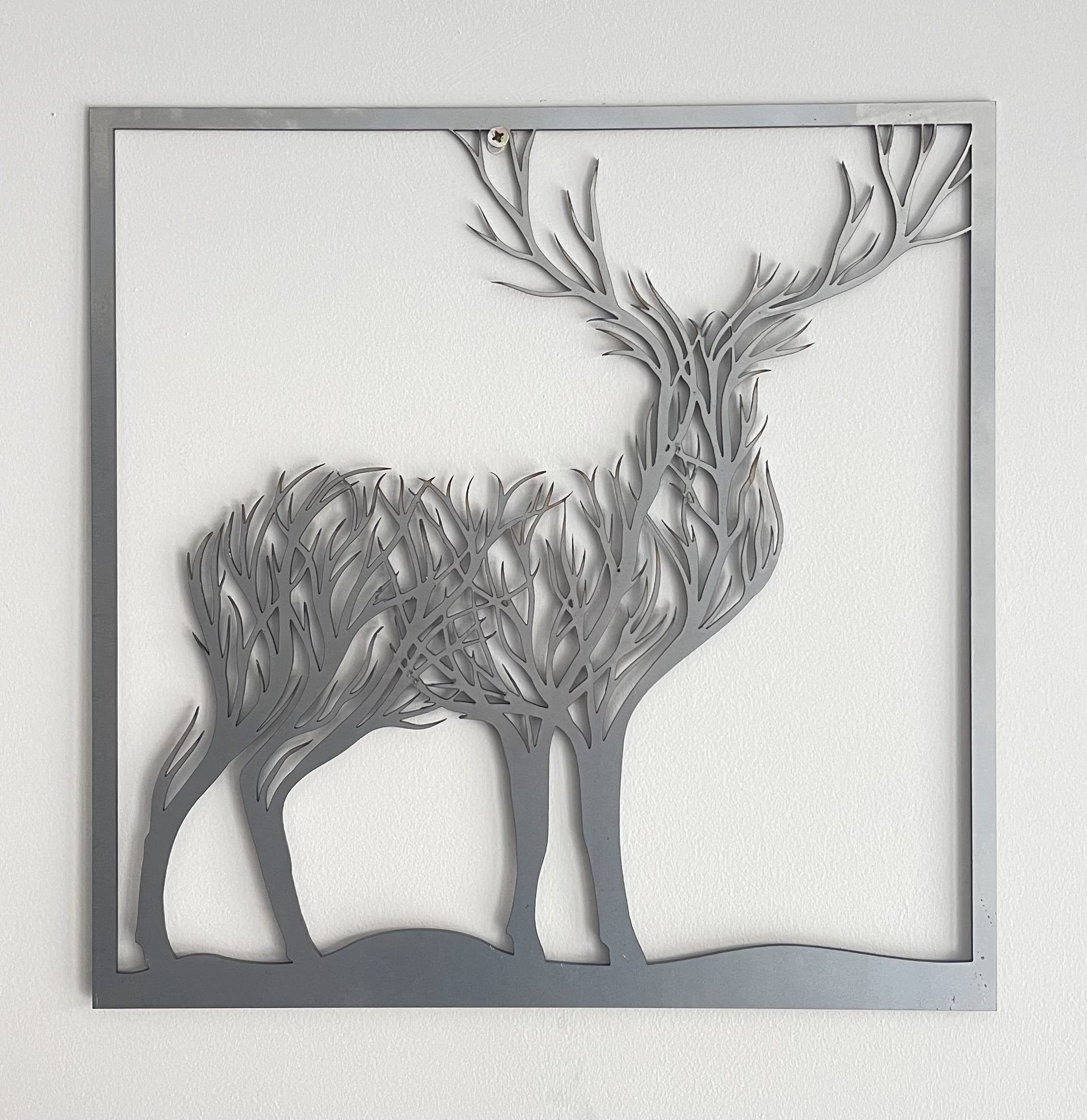 Half A Hedgerow Mild Steel Framed, tree branch formed, Stag 40cm x 40cm
