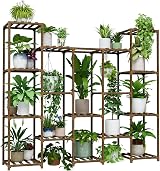 Bamworld Plant Stand Indoor Wooden Multi level 12 Pot Shelf Decor