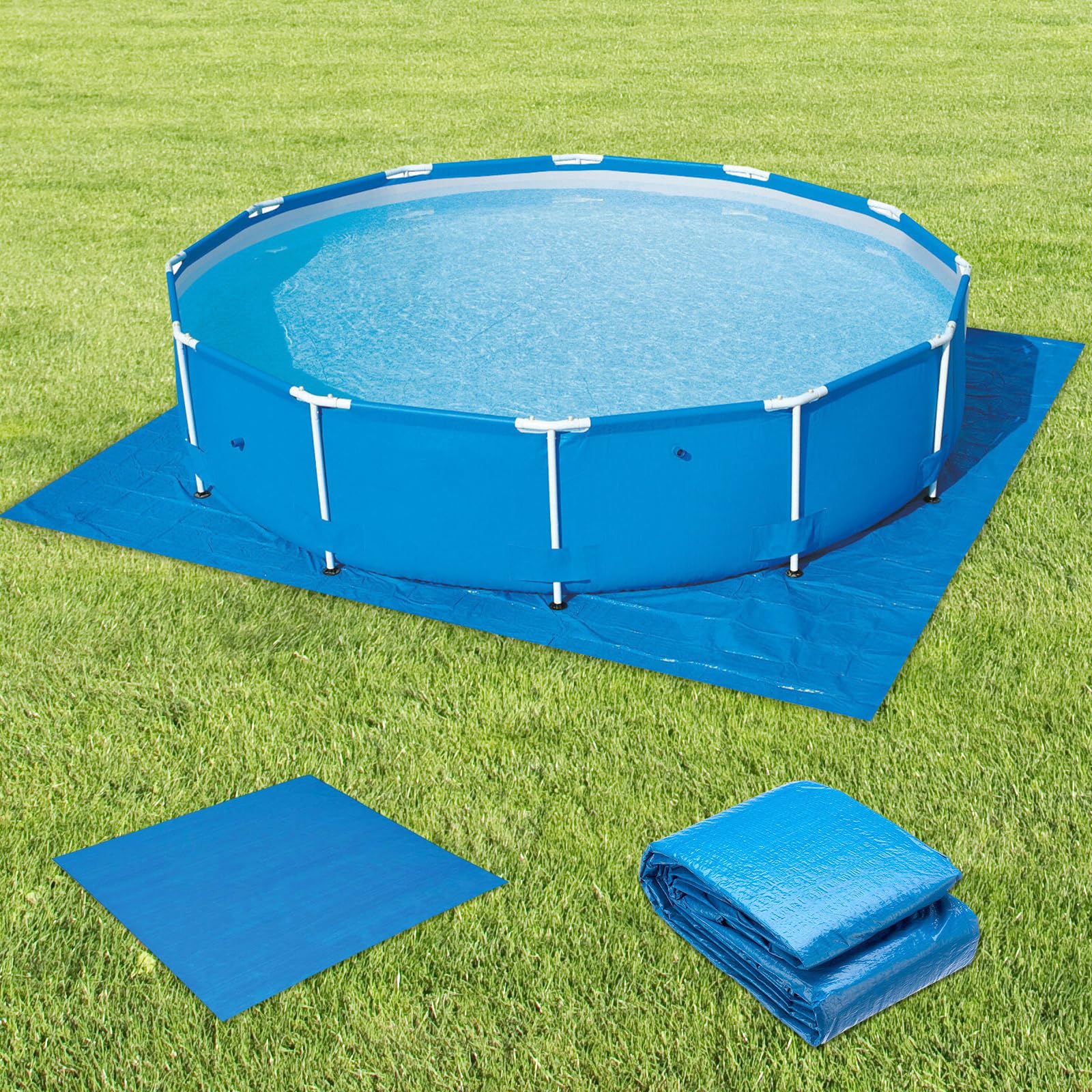 Mineup Rectangle Pool Ground Cloth, 335 * 335CM Foldable Swimming Pool Floor Protector, Waterproof Square Swim Pool Mat, Ground Sheet Paddling Pool Protective Mat for Frame Pool, Above Ground Pools