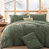 WRENSONGE Queen Comforter Set with Sheets - 7 Pieces Olive Green Tufted Bed in a Bag Queen Shabby Chic Bedding Sets with 1 Comforter, 2 Sheets, 2 Pillowcases & 2 Shams