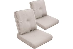 PUGIRE Outdoor Wicker Chair Cushions Set of 2 - Outside High Back Thick Water-Resistant Cushion 22x24 with Zipper Cover for Patio Glider Rocking Chairs Loveseat Couch – Beige/Button