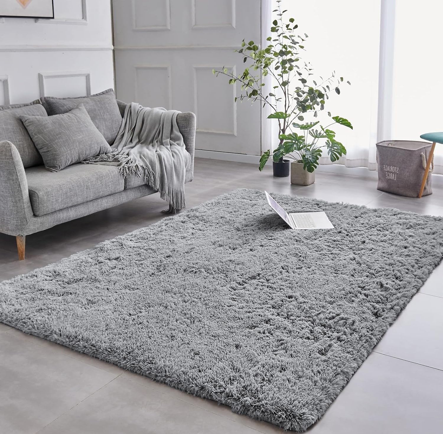 AMEHA Grey Shaggy Rug 80x150 cm Fluffy Soft Non Slip Living Room Bedroom Rugs Modern Area Carpet Non-Shedding