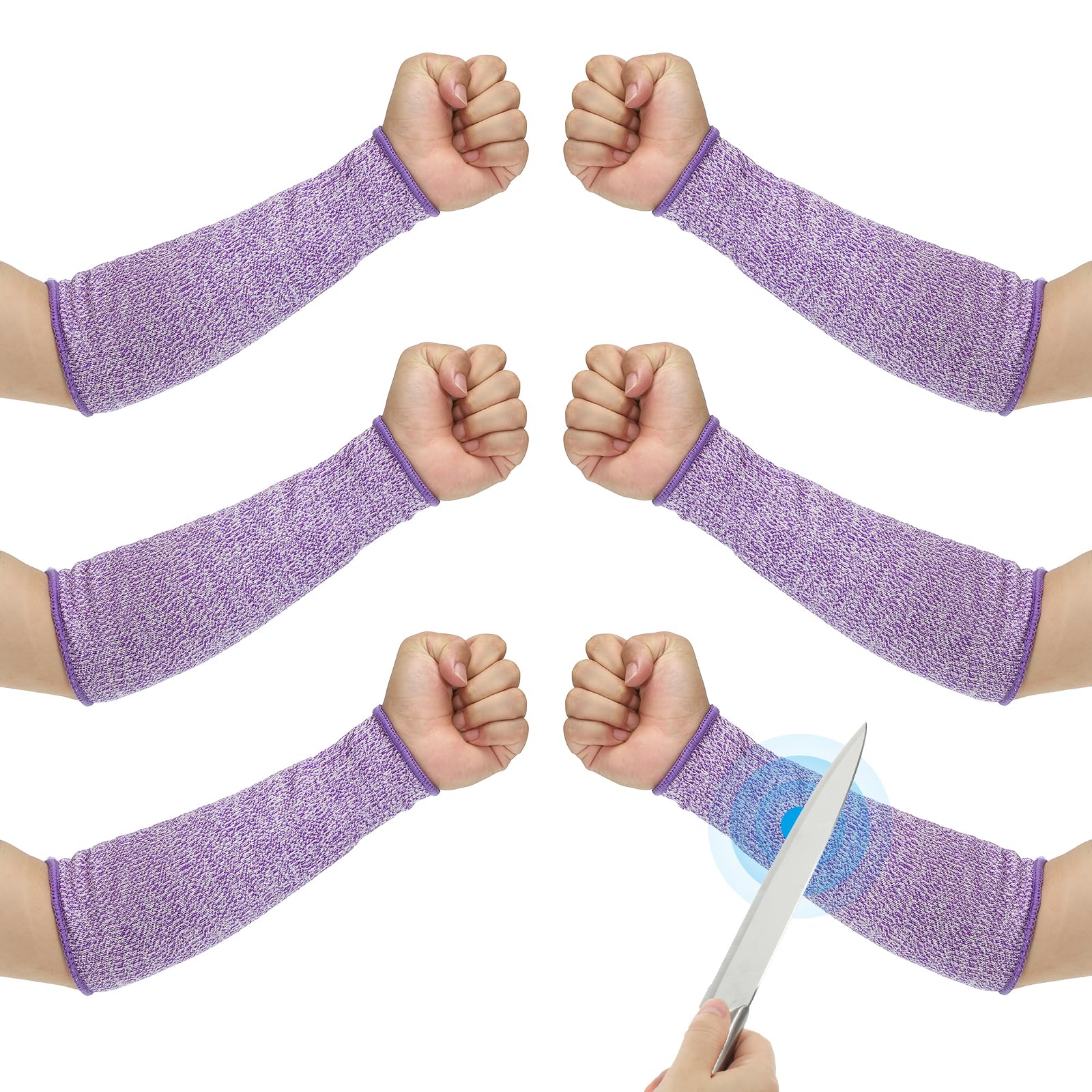 PATIKIL 10 Inch Cut Resistant Sleeve, 3 Pairs Arm Safety Protectors Sleeves Forearm Sleeve HPPE Level 5 Protection for Thin Skin and Bruising, XS, Purple