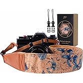Padwa Lifestyle Cork Camera Strap - 2" Top Layer Cowhide Head Camera Straps for Photographers,Natural Log Crackle Art Print Style,Soft Chamois Velvet Padded Strap Quick Release fits All Cameras