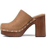 Oiamenne Womens Platform Clogs Mules Chunky High Heeled Sandals Round Toe Slip On Slides Rivet Studded Heels for Women Casual Comfy Shoes