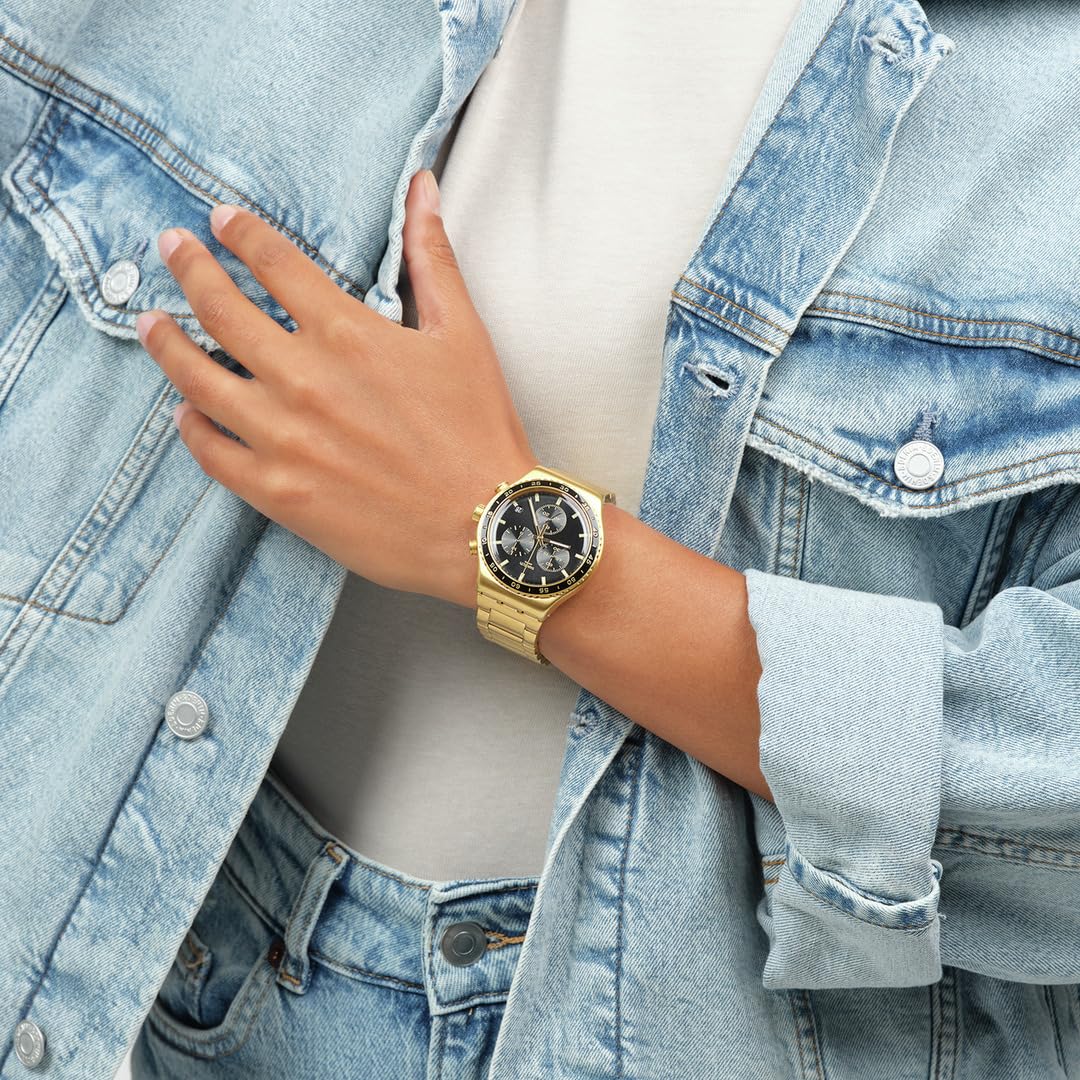 Swatch I New Chrono Unisex Watch Casual Plastic Yellow Quartz Waterproof in The Black
