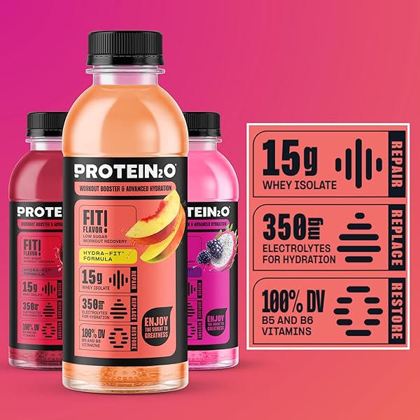 PROTEIN2O 15G WHEY PROTEIN ISOLATE HYDRATION DRINK, 350MG OF ELECTROLYTES, VITAMINS B5 & B6, LOW SUGAR, FLAVOR FUSION VARIETY PACK, 16.9 OZ BOTTLE (PACK OF 12)