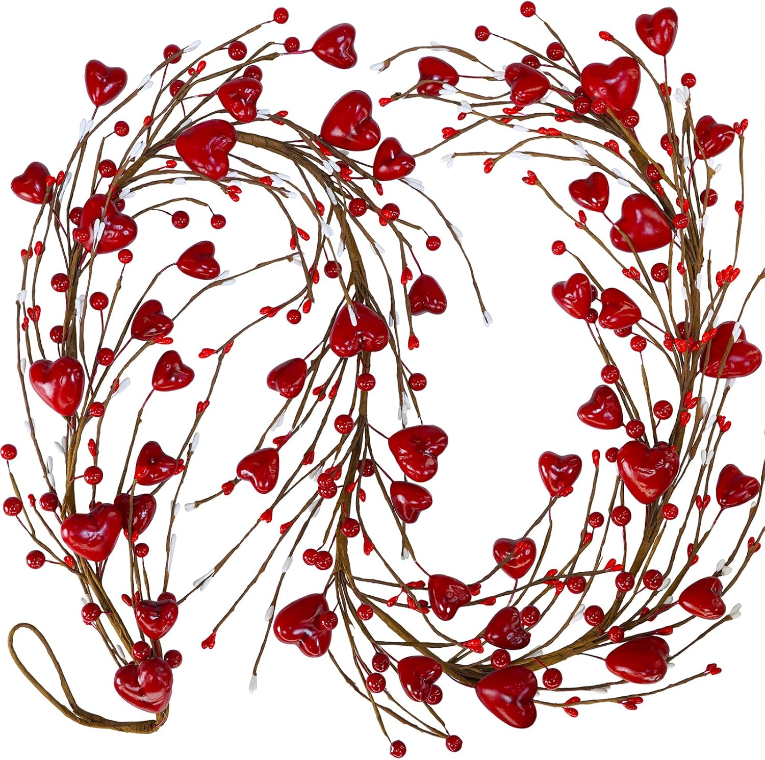 Wreaths, Garlands & Swags - Winlyn 5.2' Valentine's Day Garland Red Heart and Berry Garland Red Heart Burgundy Berry Pip Berry Artificial Garland Decorations for Spring Wedding Valentine Fireplace Mantel Table Décor