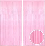 GREATRIL Pastel Pink Foil Fringe Streamers Backdrop 3.2ft x 8.2ft 2 Pack