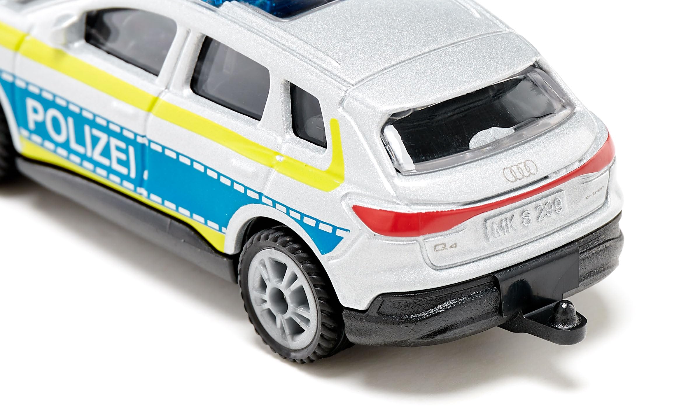 Siku 1552, Audi Q4 e-tron Polizei, Metall/Kunststoff, Blau/Silber, Spielzeug-Auto für Kinder, Gummierte Reifen, Anhängerkupplung 4