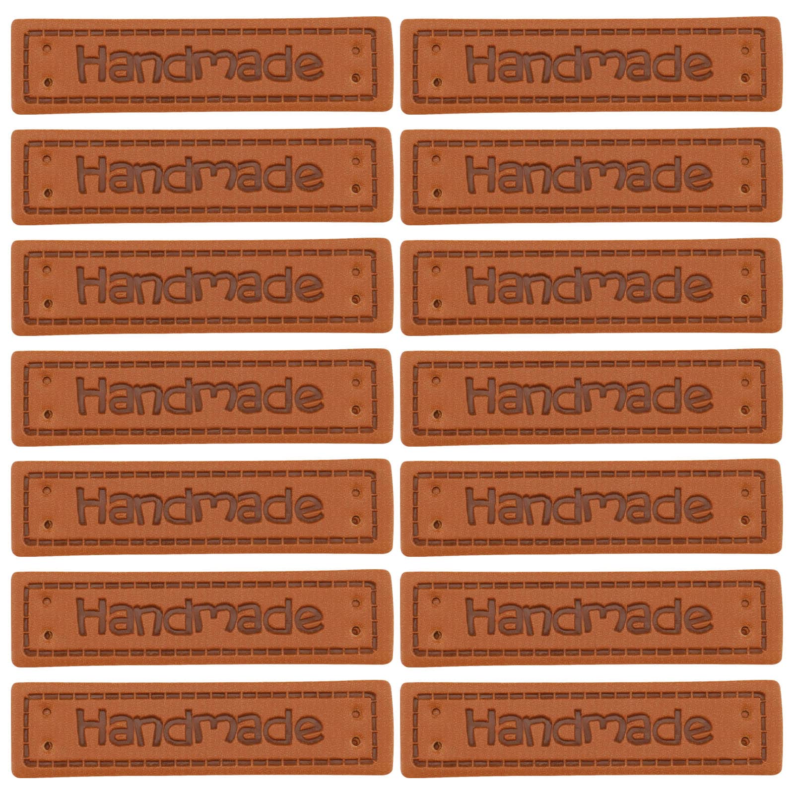 The Lord of the Tools 200PCS Handmade Tags PU Leather Handmade Labels Embellishment with 4 Holes for Sewing Bag Wallet Doll Cloth Knitting Clothing Decors DIY Craft Decoration