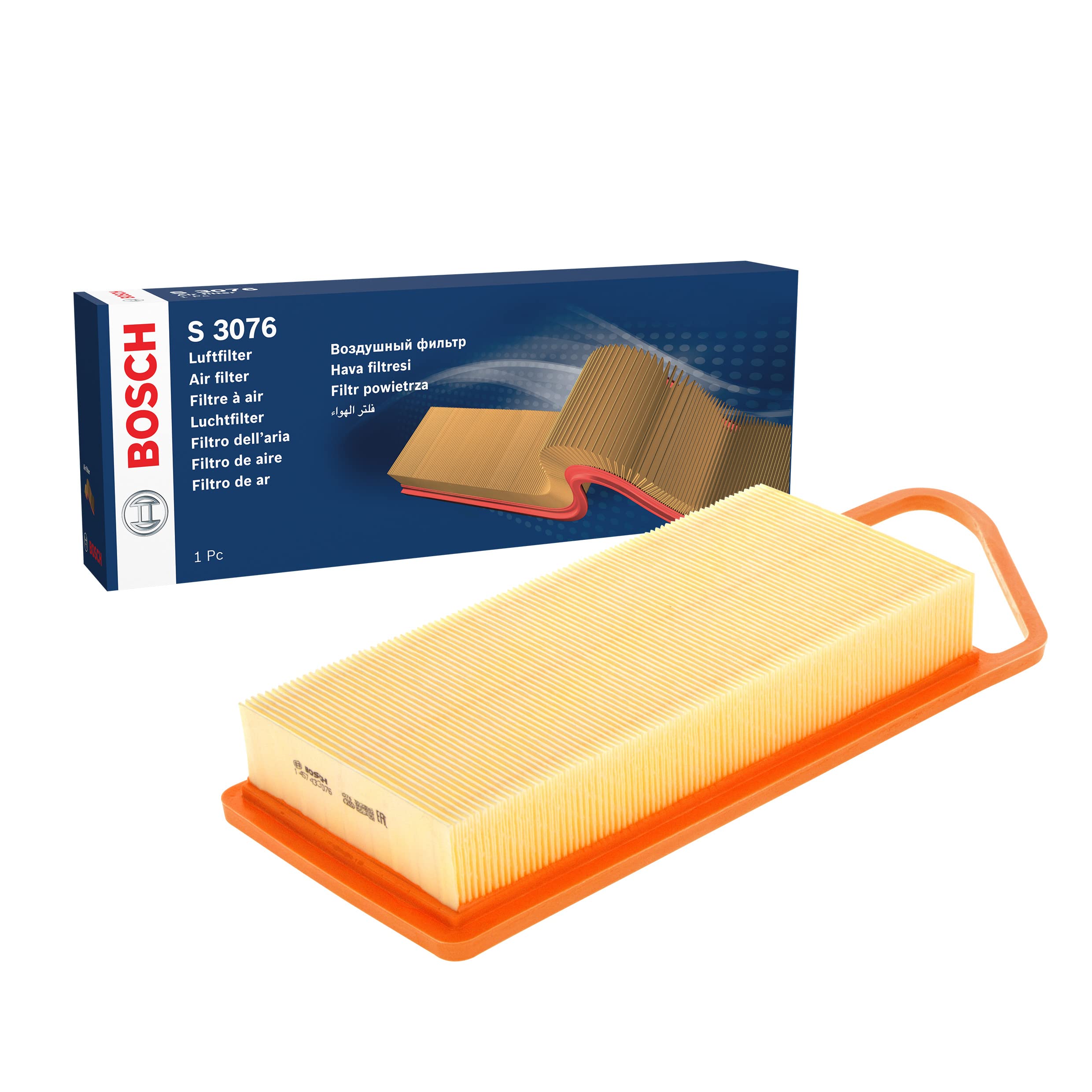 Bosch S3076 Car Air Filter - Separates Particles from the Air Intake - Moisture-resistant plus High Tensile Strength