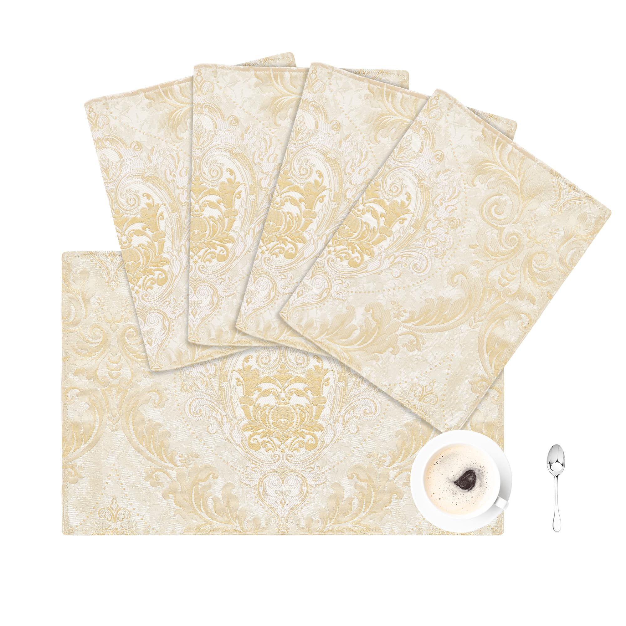 TOPLUXE Placemats 30x45cm, Jacquard Table Mats for Dining Room/Restaurant/Banquet/Festival Decoration (Set of 4, Light Gold)