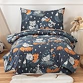 JSD Navy Blue Forest Animals Toddler Bedding Set, 4 Piece Owl Toddler Comforter Sheet Set, Lightweight Breathable Washable