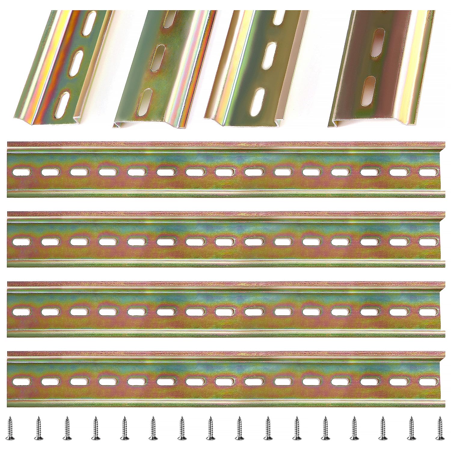 VooGenzek 4 PCS DIN Mounting Rail C45, with 16 Screws, for DIN Rail Terminal Series and Contactor, 35 * 300 mm, Alloy Steel