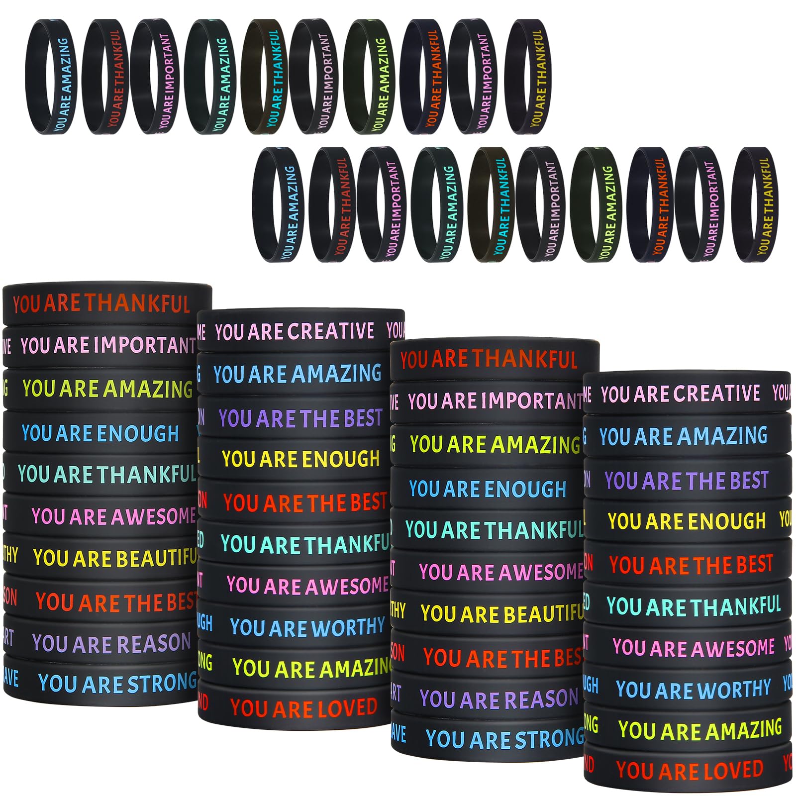 Photo 1 of 60 Pieces Inspirational Wristbands, Colorful Inspirational Rubber Bracelets Classroom prizes/Gifts for Students
