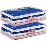 Masirs Clear Sweater Storage Bags 2-Pack &ndash; Zippered Vinyl Organizers with Label Pocket, Durable Dustproof Clothing Storage for Sweaters, Blankets, Linens, Underbed &amp; Closet Use