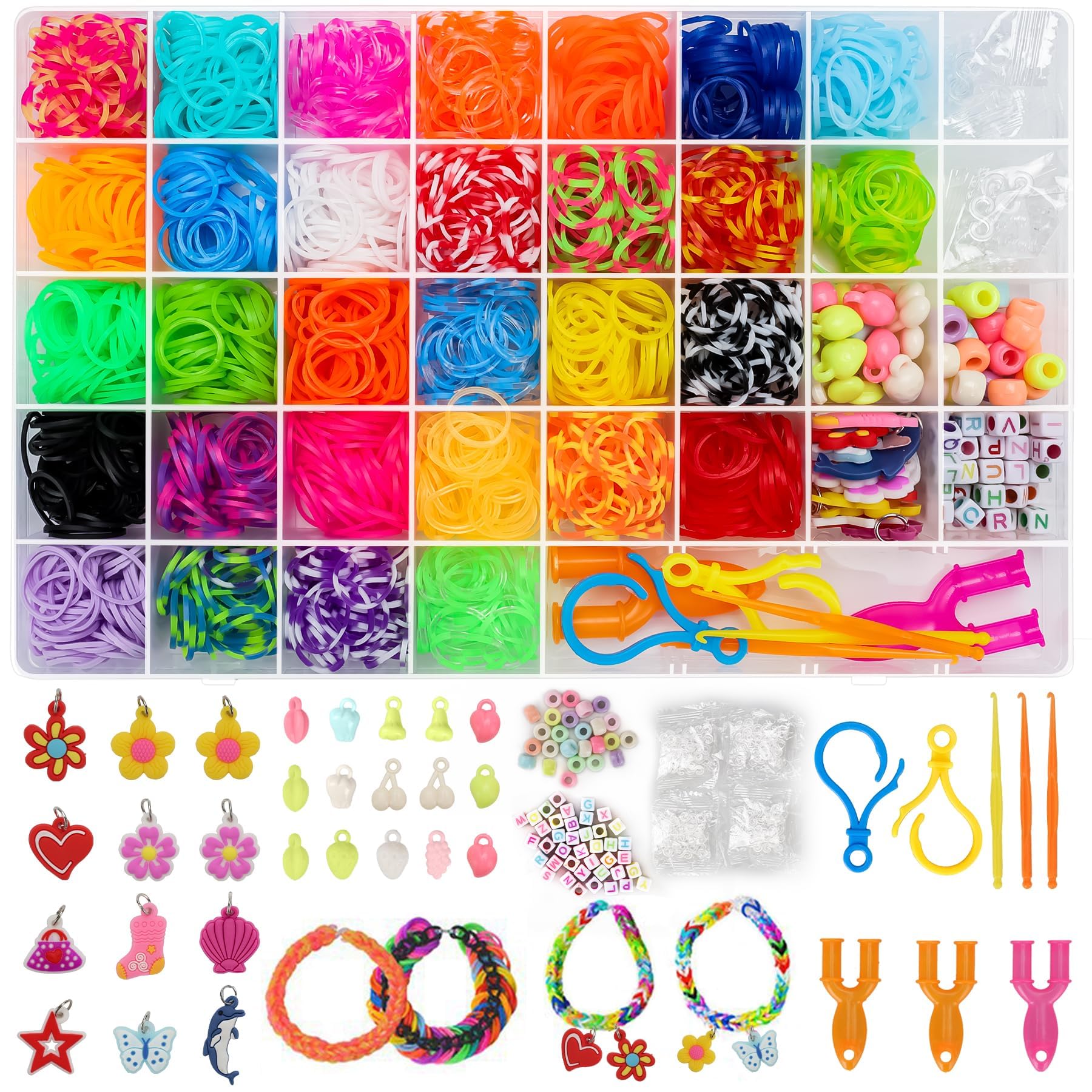 UUEMB 2500+ Loom Bands Craft Kit for Kids, 30 Colors Loom Rubber Bands for DIY Bracelet Making Kits, Loom Twist Bands with More Accessories in Storage Case for Party, X-mas Birthday Gift for Kids