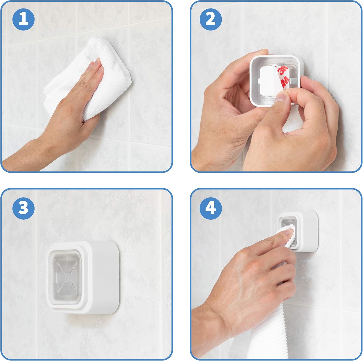 3M Self-Adhesive Towel Holder (Pack of 4) – Perfect for Hanging Face Towels, Body Towels or Robes. Wall Mounted Hook for Bathroom, Kitchen. Stick & Go Easy Installation - - 
