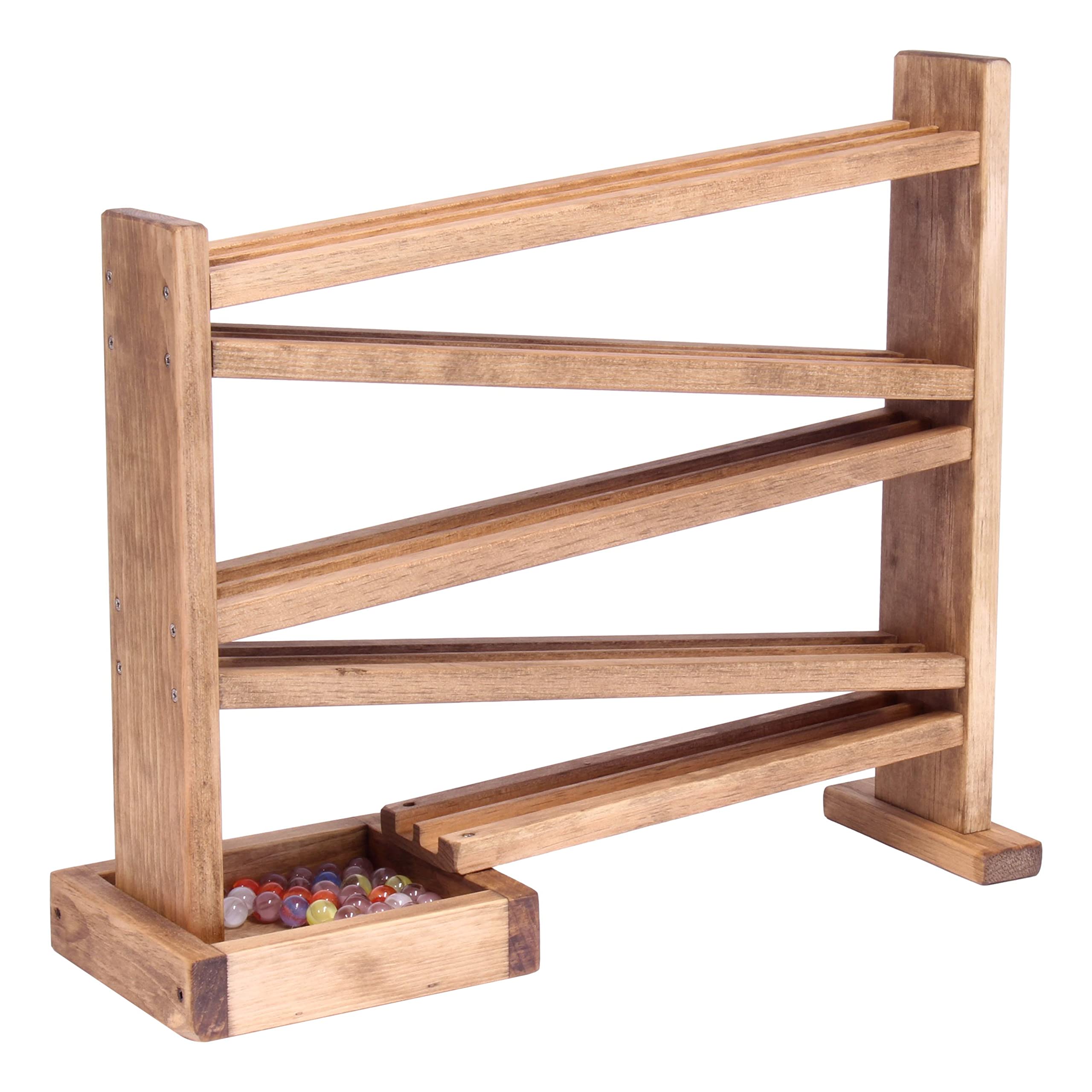 AmishToyBox.com Marble Roller Racetrack Wooden Toy - CPSIA-Approved Finish - Pack of Marbles Included (Harvest Stain Finish)