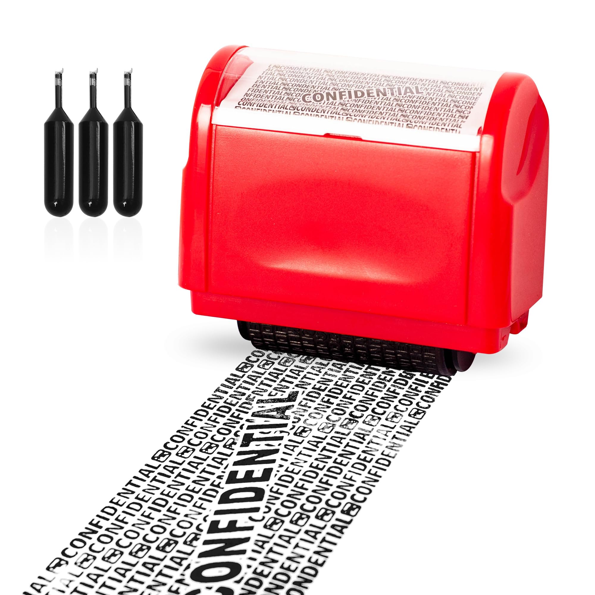 Privacy ID Address Blocker - Personal Data Security Roller Stamp, Wide Red + 3 Refills Ink