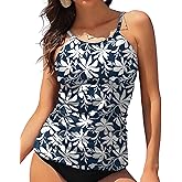 ANFILIA Womens Tankini Tops High Neck Bathing Suit Tops Slim Fit Ruched Swim Tops Only UPF50+