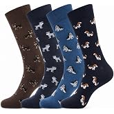 KONY Men's Cotton Crew Dress Socks, Fun and Striped Patterns, 4 Pairs | Cotton-rich breathable comfort, funny novelty prints, classic styles, business casual wear, gifts for men dad, size 9-12