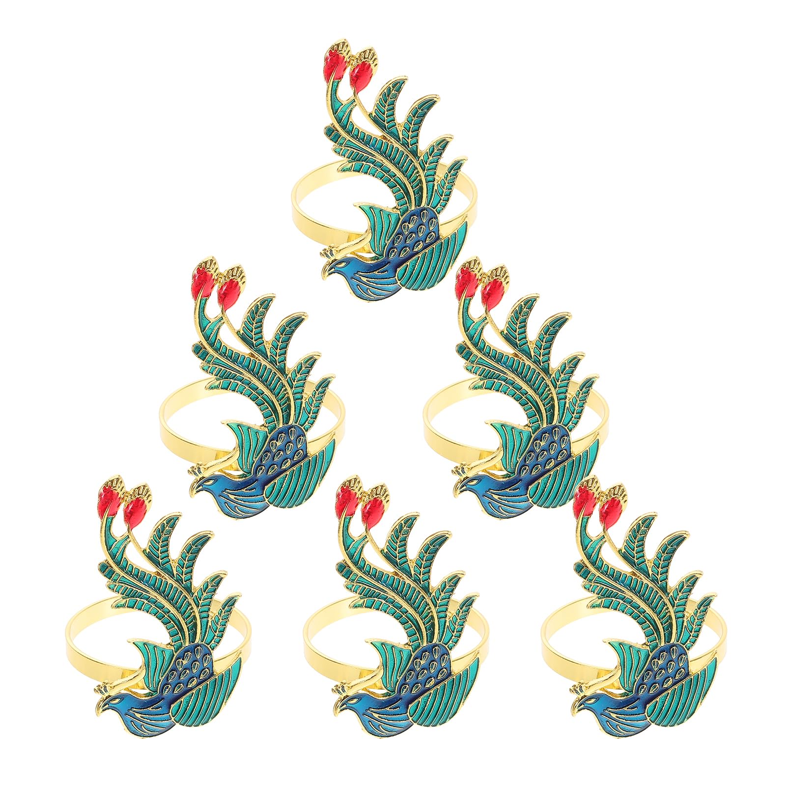 Kichvoe Jeweled Napkin Rings Set of 6 Vintage Metal Crystal Rustic Peacock Napkin Ring Holders for Wedding Party Holiday Christmas Beautiful Dinner Table Decor