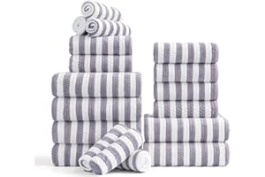 FERDILAN 18-Piece Microfiber Bath Towels Set - 6 Bath Sheet, 6 Hand Towels, 6 Washcloths, Soft, Highly Absorbent Bathroom Towel, Quick Dry & Less Lint Shower towel for Bathroom, Hotel, Spa, Dorm-Light Purple