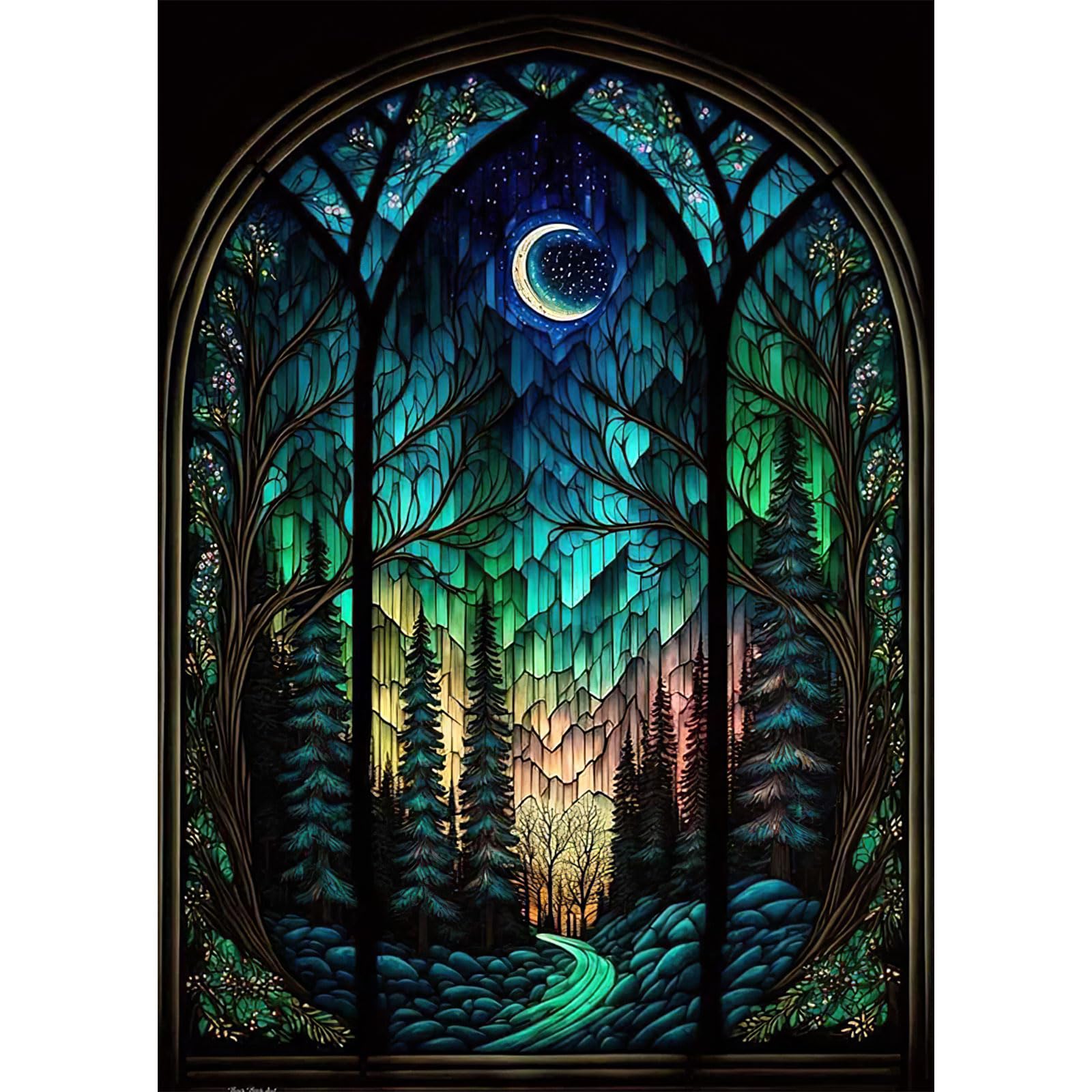 RICUVED Glass Diamond Painting Kits, 5D Forest Diamond Art Kits for Adults Full Drill Diamond Painting Kits Landscape Diamond Art Kits for Beginners Crystal Picture for Decor 12x16In