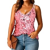 Women's Sequin Tank Tops Fashion Sleeveless V Neck Camisole Sparkle Strappy Halter Shirt for Party Christmas Concert Outfits