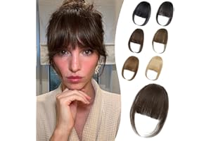 Niceone Hair Wispy Bangs Hair Clip, 100% Human Hair Clip In Dark Brown Bangs for Women, Soft Layered Fake Bangs with Feathered Fringe, Easy Clip-On Design for Daily Wear & Halloween