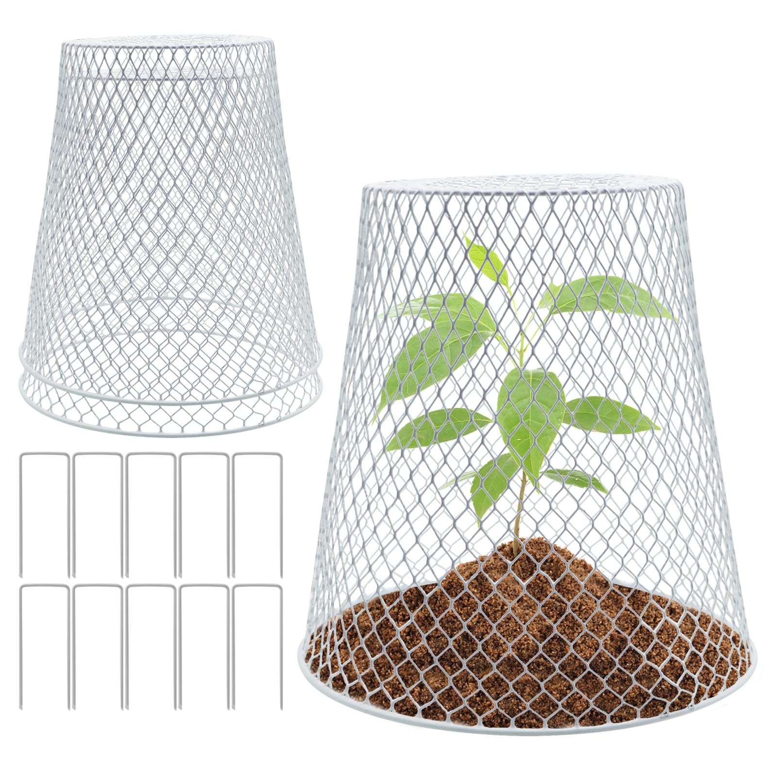 Viceda Chicken Wire Cloche, 3Pcs Metal Garden Cages, Plant Protectors, Outdoor Animal Deterrents, Sturdy Cloches for Vegetables, Fruits, Flowers, Garden Protection with 10 U-Shaped Garden Stakes