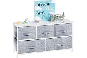 mDesign 21.65" High Steel Frame/Wood Top Storage Dresser Furniture - 5 Fabric Drawers, Wide Bureau Organizer for Baby, Kid, and Teen Bedroom, Nursery, Playroom, Dorm - Lido Collection, Navy Blue