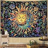 Aipon Sun and Moon Tapestry for Bedroom Boho Hippie Floral Wall Tapestry Aesthetic Vintage Stained Glass Plant Small Tapestries Wall Hanging for Living Room Dorm 48 x 36 Inch