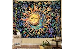 Aipon Sun and Moon Tapestry for Bedroom Boho Hippie Floral Wall Tapestry Aesthetic Vintage Stained Glass Plant Small Tapestries Wall Hanging for Living Room Dorm 48 x 36 Inch